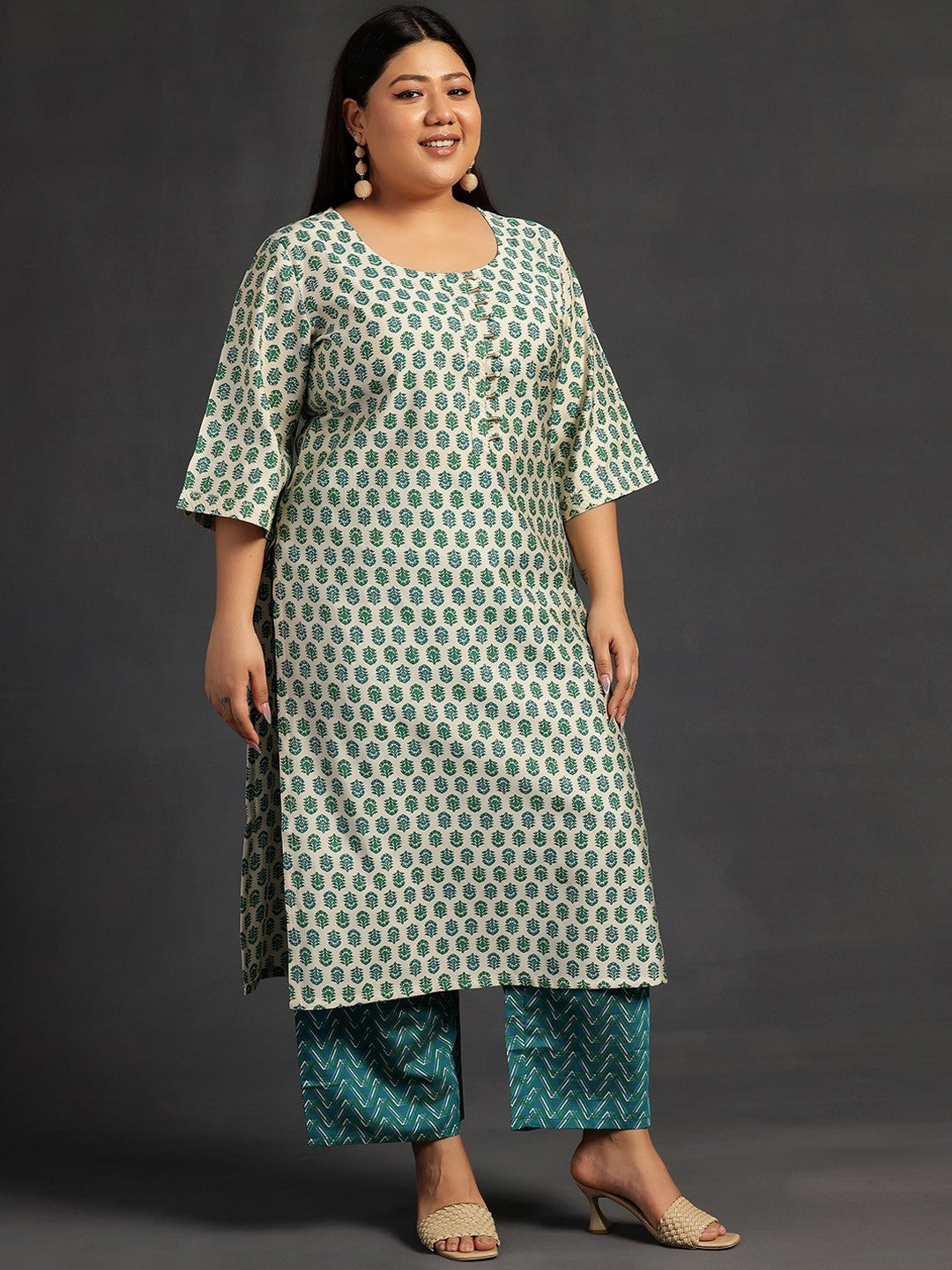 Plus Size Printed Regular Kurta with Palazzos & Dupatta