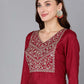 Maroon Ethnic Motifs Yoke Design Zari Sequinned Kurta with Trousers & Dupatta