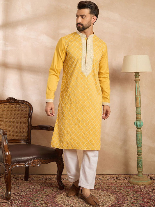 Embroidered Mandarin Collar Kurta & Trousers Kurta Sets