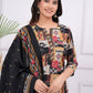 Floral Printed Regular Beads And Stones Pure Silk Kurta With Trousers & Dupatta