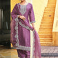 Ethnic Motifs Yoke Design Panelled Sequinned Kurta with Trousers & With Dupatta