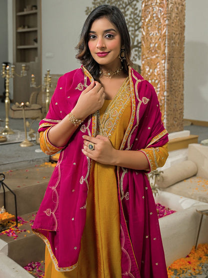 Women Ethnic Motifs Embroidered Panelled Kurta with Salwar & With Dupatta