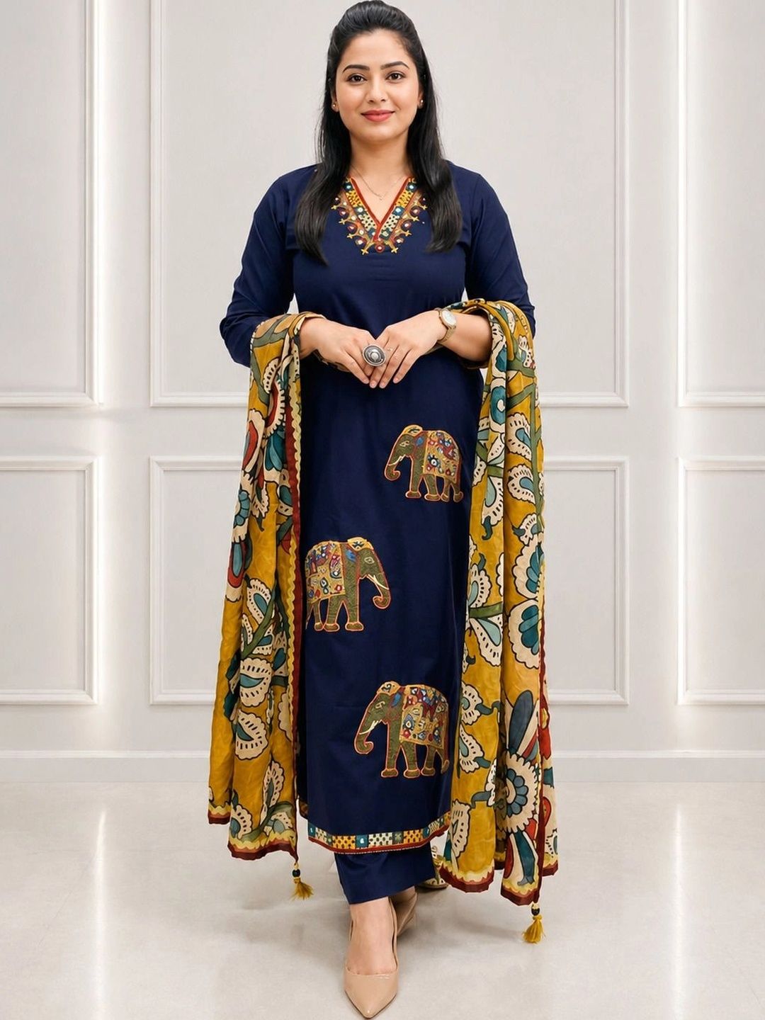 Women Animal Printed Regular Viscose Rayon with Trousers & With Dupatta