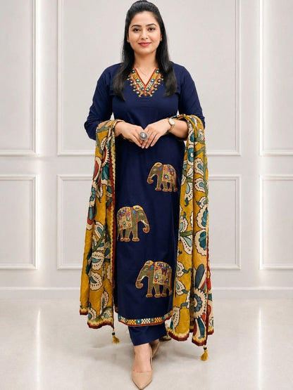 Women Animal Printed Regular Viscose Rayon with Trousers & With Dupatta
