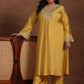 Plus Size Floral Yoke Designed Sequined Kurta with Trousers