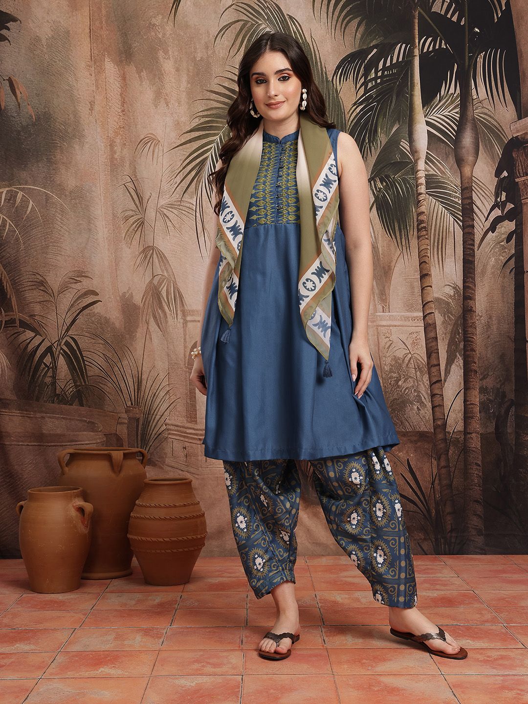 Women Yoke Design Empire Kurta with Salwar & With Dupatta