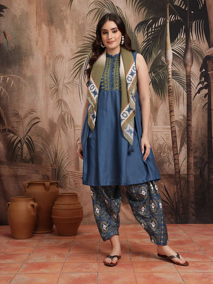 Women Yoke Design Empire Kurta with Salwar & With Dupatta