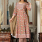 Floral Printed Mirror Work Anarkali Kurta With Trousers & Dupatta