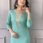 Floral Yoke Design Round Neck Sequinned Straight Kurta with Trousers & With Dupatta