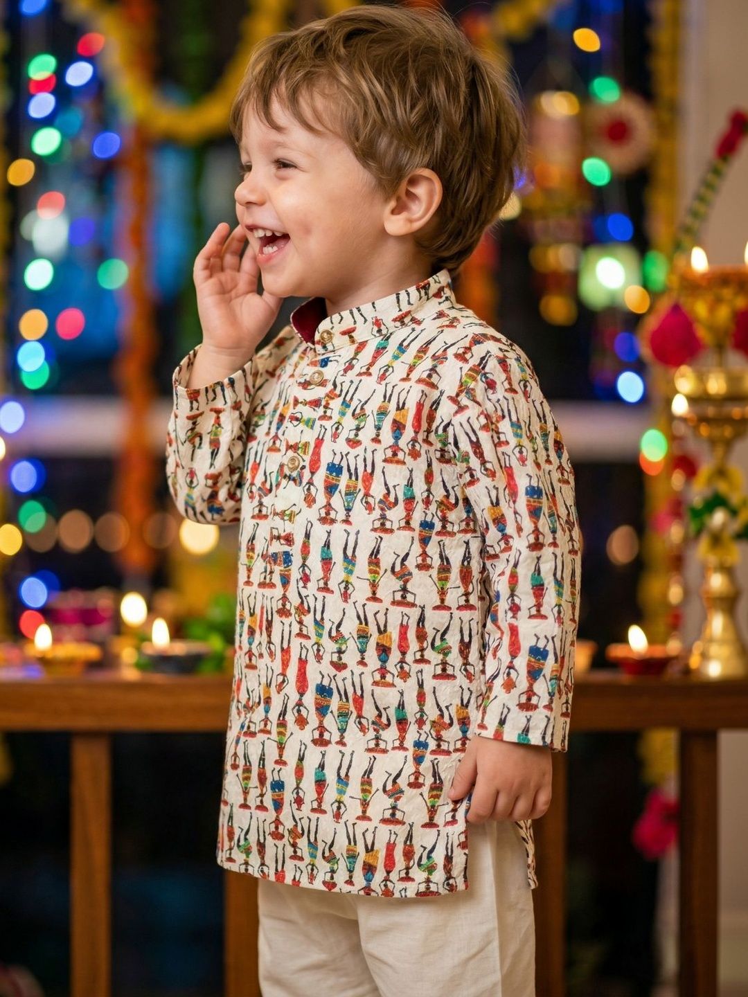Boys Ethnic Motifs Embroidered Regular Chikankari Pure Cotton Kurta with Pyjamas