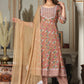 Floral Printed Mirror Work Anarkali Kurta With Trousers & Dupatta