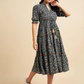 Floral Printed Mandarin Collar Gathered Pure Cotton Fit & Flare Dress