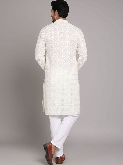 Men Embroidered Regular Sequinned Kurta with Pyjamas
