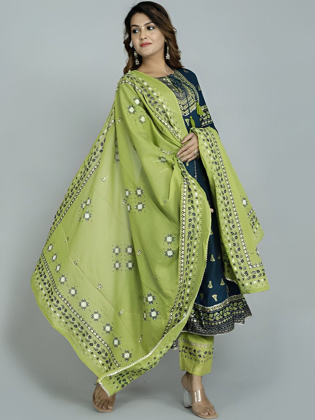 Ethnic Motifs Embroidered Empire Gotta Patti Anarkali Kurta With Trouser & Dupatta