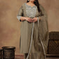 Plus Size Floral Embroidered Thread Work Kurta With Trousers & Dupatta