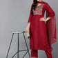 Maroon Ethnic Motifs Yoke Design Zari Sequinned Kurta with Trousers & Dupatta