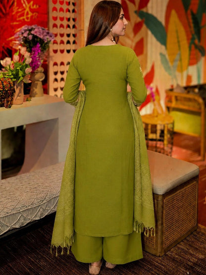 Women Floral Embroidered Regular Thread Work Kurta with Palazzos & With Dupatta