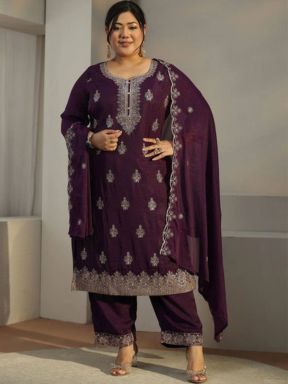 Women Ethnic Motifs Embroidered Regular Thread Work Kurta with Trousers & With Dupatta