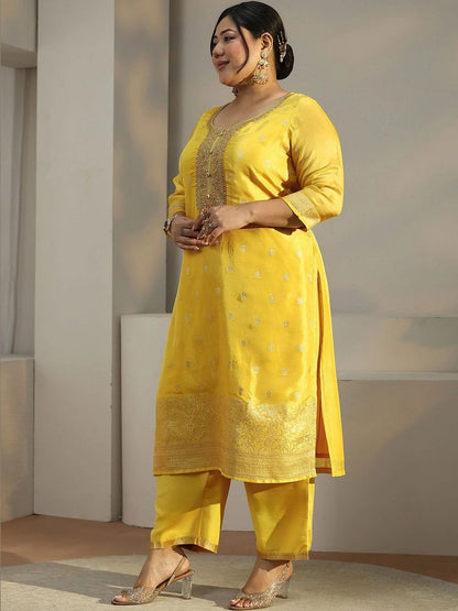 Women Ethnic Motifs Embroidered Regular Chanderi Silk Kurta with Trousers & With Dupatta
