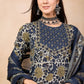 Navy Blue Floral Printed Pure Cotton Straight Kurta & Trousers With Dupatta