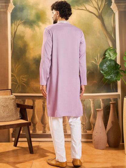 Embroidered Mandarin Collar Kurta & Trousers