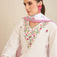 Floral Embroidered Thread Work Pure Cotton Straight Kurta With Trousers & Dupatta