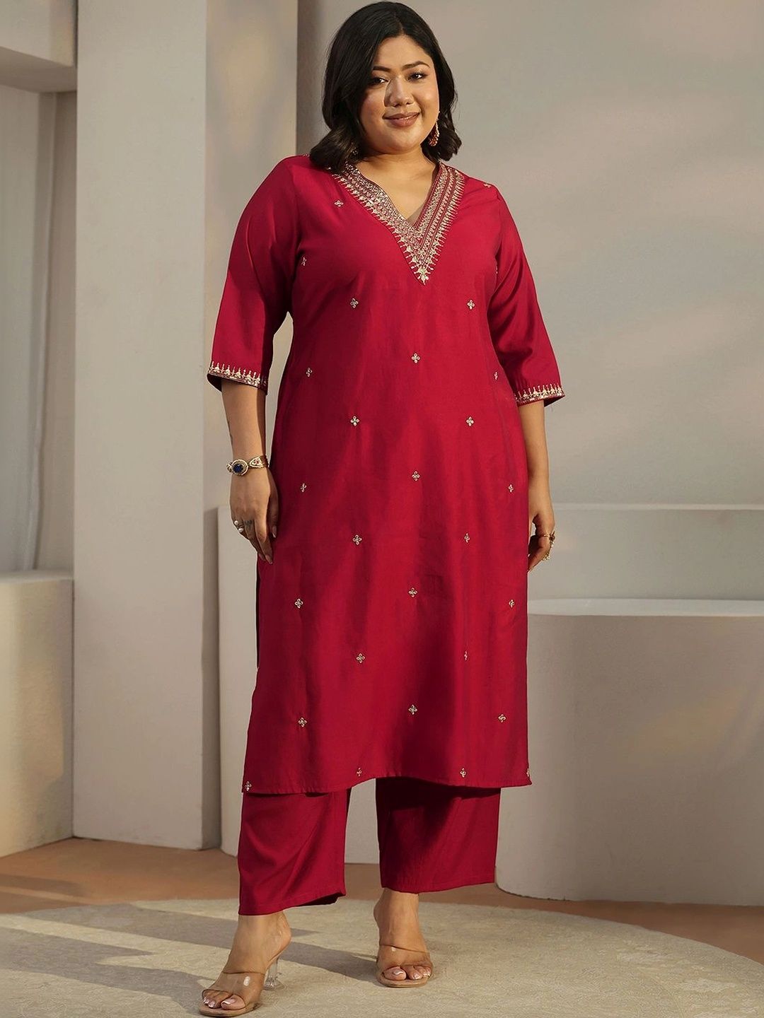 Women Ethnic Motifs Embroidered Regular Thread Work Kurta with Palazzos