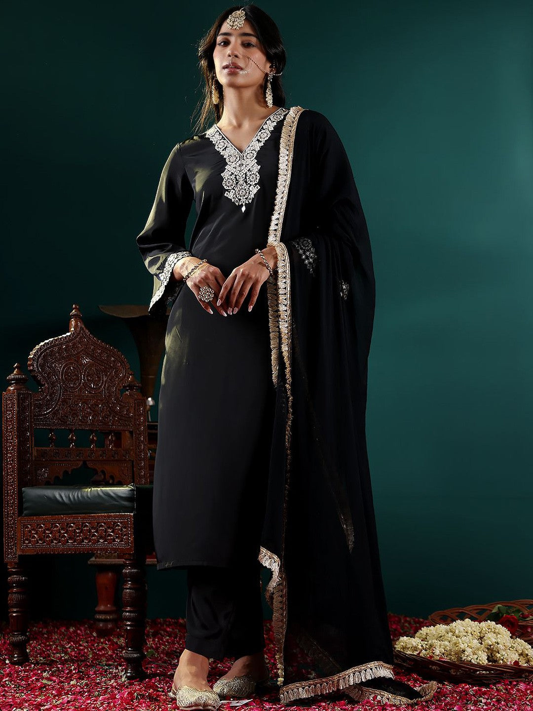 Women Ethnic Motifs Embroidered Regular Mirror Work Kurta with Trousers & With Dupatta