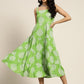 Women Green & White Ethnic Motifs Printed Tiered A-Line Dress