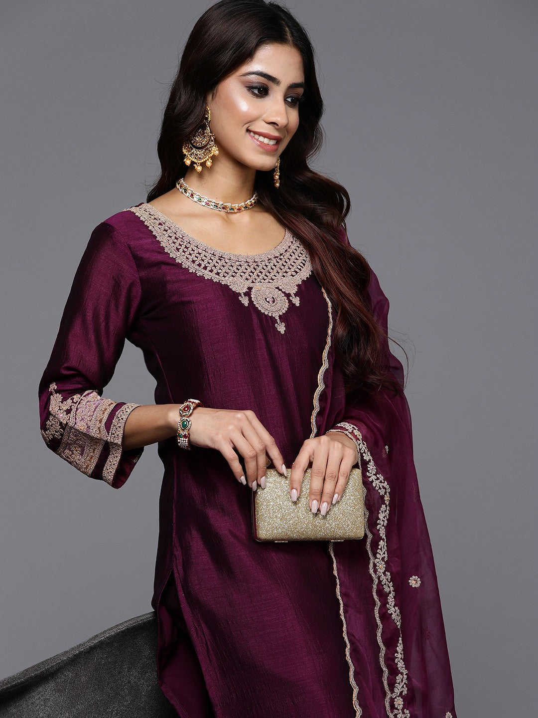 Women Embroidered Regular Kurta with Trousers & Dupatta