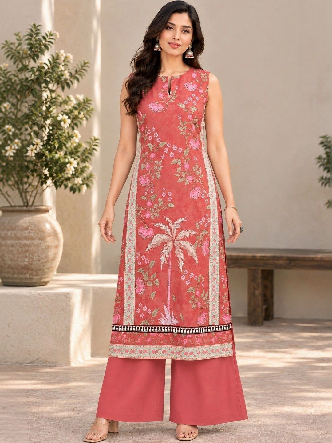 Women Floral Printed Regular Pure Cotton Kurta with Palazzos