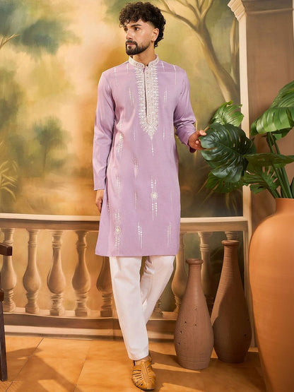 Embroidered Mandarin Collar Kurta & Trousers