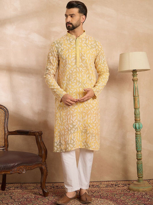 Printed Mandarin Collar Kurta & Trousers Kurta Sets