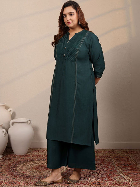 Plus Size Floral Embroidered Kurta with Palazzos & With Dupatta