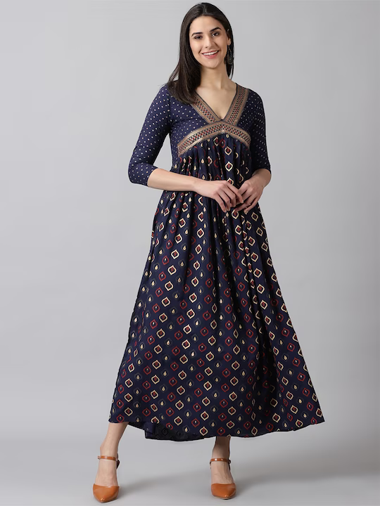 Ethnic Motifs Printed V-Neck Maxi Dress