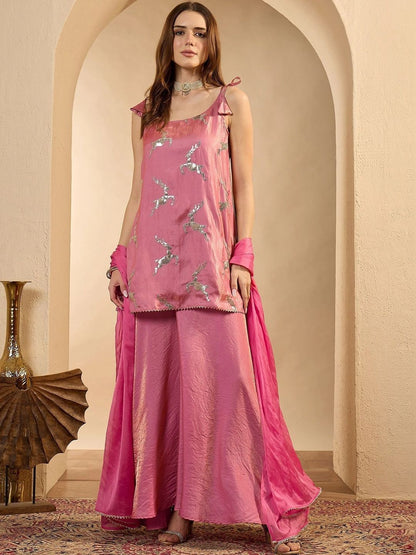 Women Ethnic Motifs Regular Sequinned Kurta with Sharara & With Dupatta
