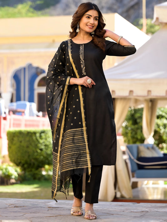 Women Black Cotton Blend Set