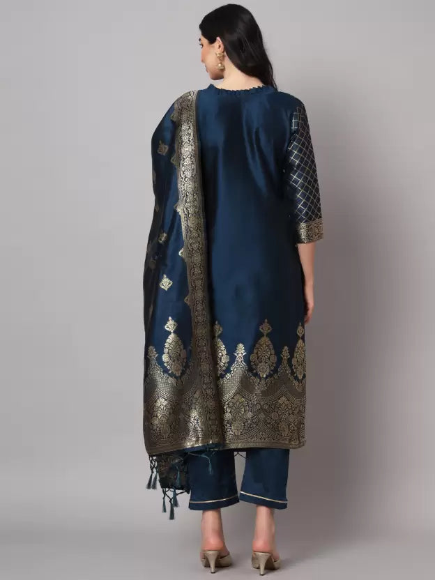 Women Blue Silk Blend Kurta Pant Dupatta Set