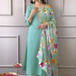 Floral Yoke Design Round Neck Sequinned Straight Kurta with Trousers & With Dupatta