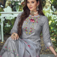 Grey & Red Floral Embroidered Regular Pure Cotton Kurta With Trousers & Dupatta