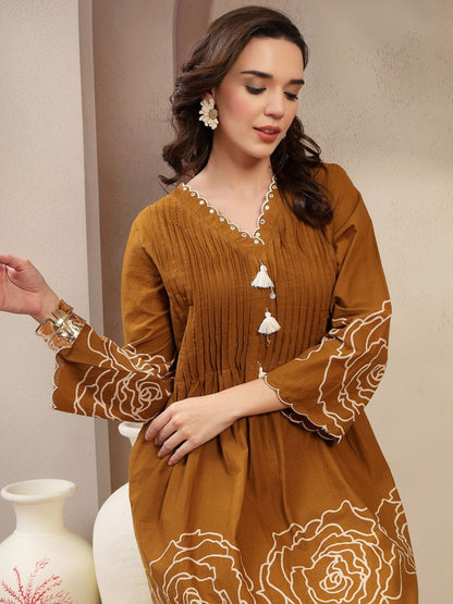 Embroidered V-Neck Pure Cotton Tunic & Palazzo