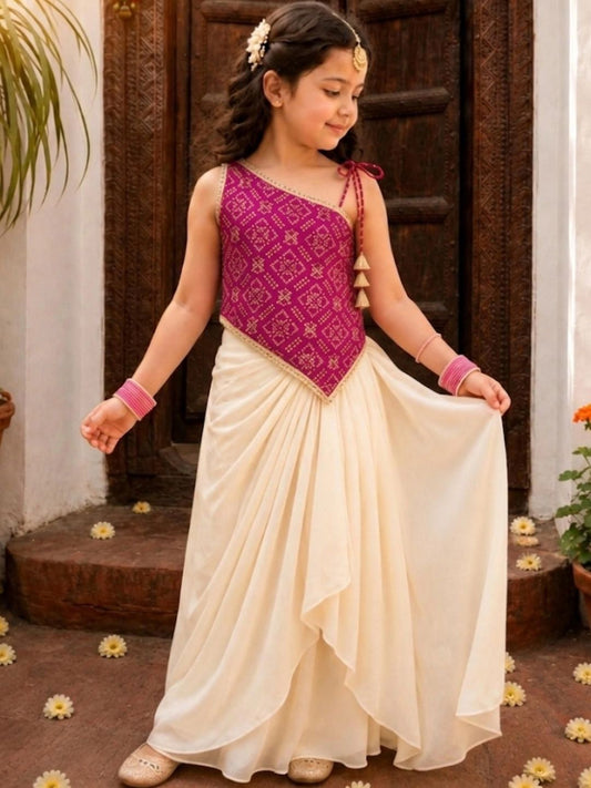 Girls Ethnic Motifs Printed Regular Top with Skirt