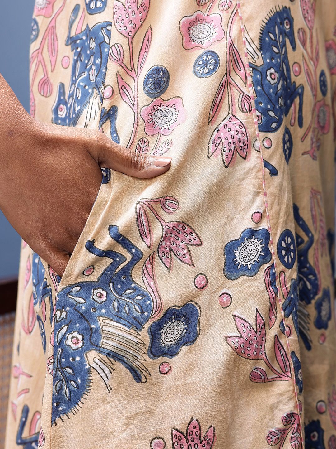 Floral Printed Pure Cotton Sanganeri Kurta with Trousers & Dupatta