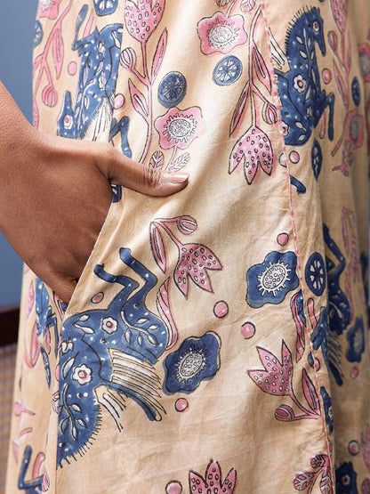 Floral Printed Pure Cotton Sanganeri Kurta with Trousers & Dupatta