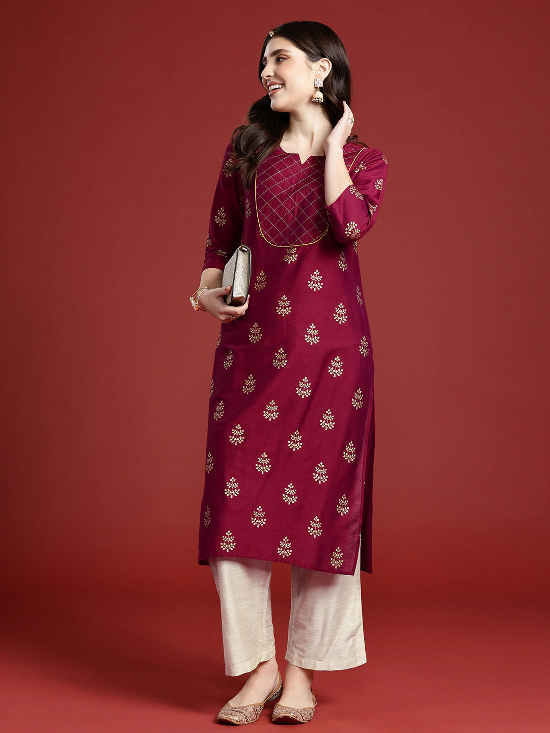 Women Ethnic Motifs Printed Regular Thread Work Kurta with Palazzos