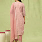 Women's Pink Embroidered Chanderi Kurta Pant Set with Dupatta