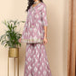 Violet Floral Printed Gotta Patti Pure Cotton Kurta with Sharara & Dupatta