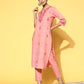 Women Pink Cotton Blend Kurta Pant Set