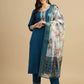 Women Blue Silk Blend Kurta Pant Dupatta Set