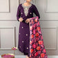 Women's Wine Rayon Blend Embroidered and Printed Straight Kurta, Pant and Dupatta